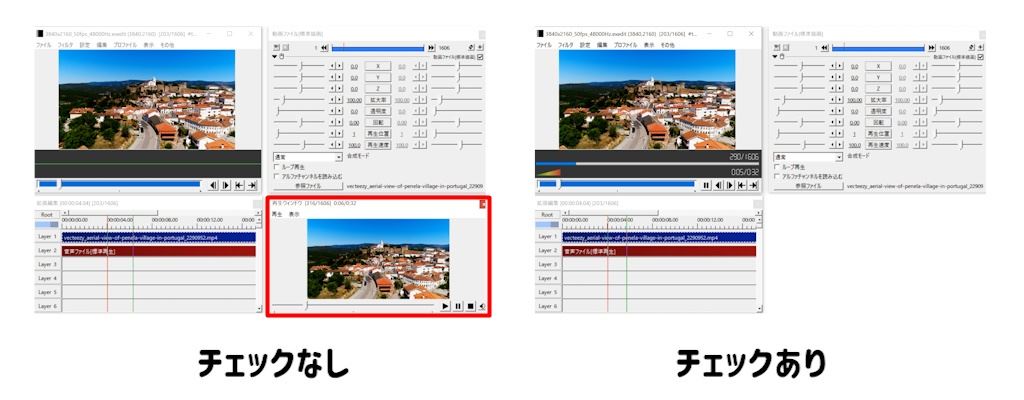 再生ウィンドウの動画再生をメインウィンドウに表示する